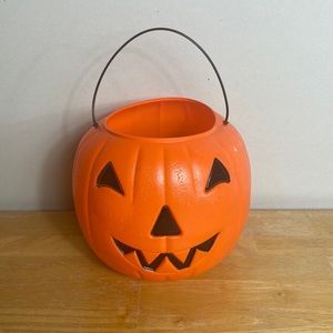 Vtg General Foam Plastics Orange Pumpkin Jack O Lantern‎ Candy Bucket Blow Mold